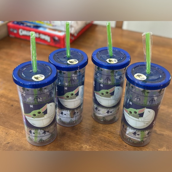 Other - Blue Baby Yoda Tumblers with Straws